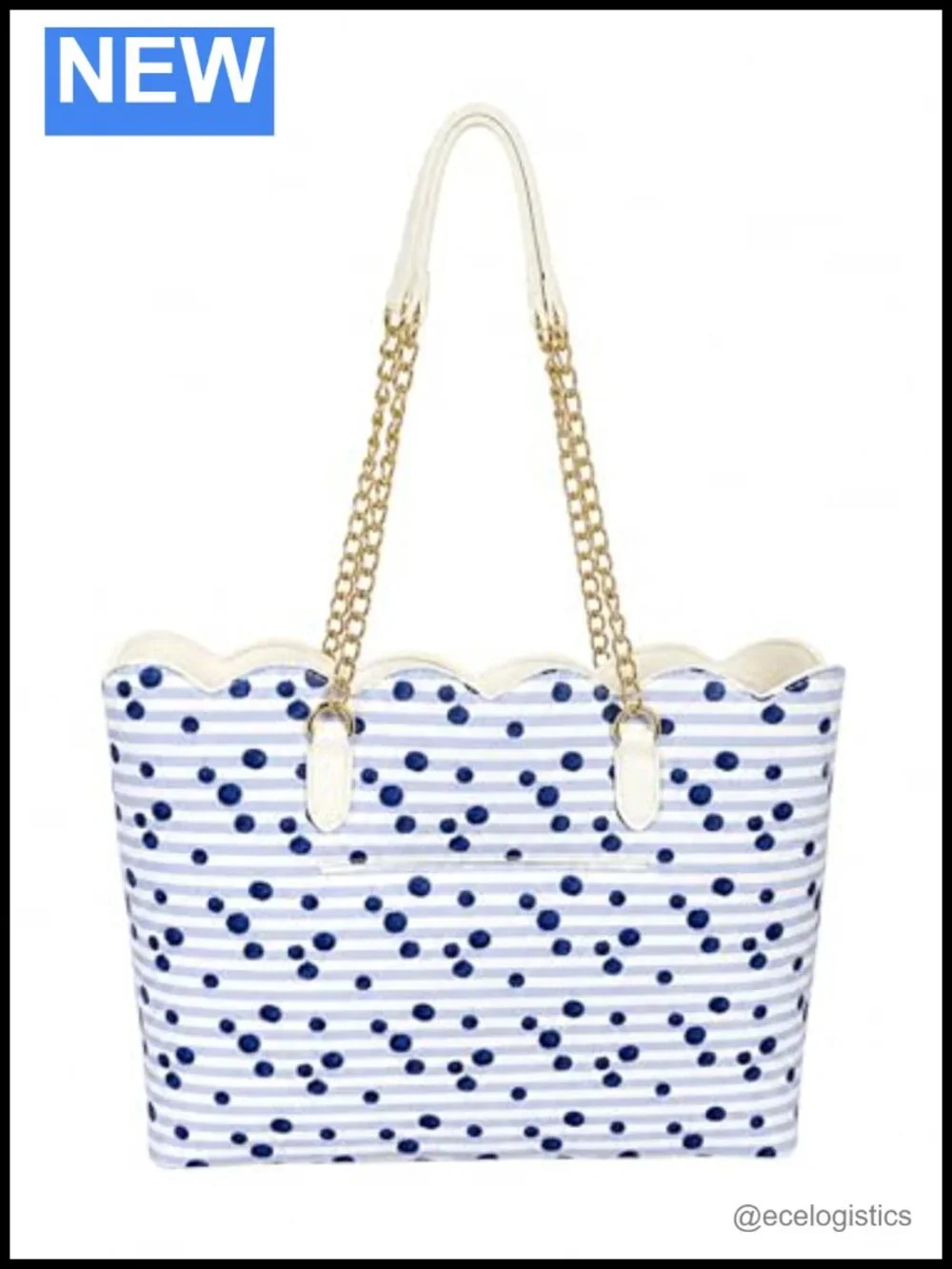 Embroidered Woven Tote Purse with Cherry Pattern, Chain Handles